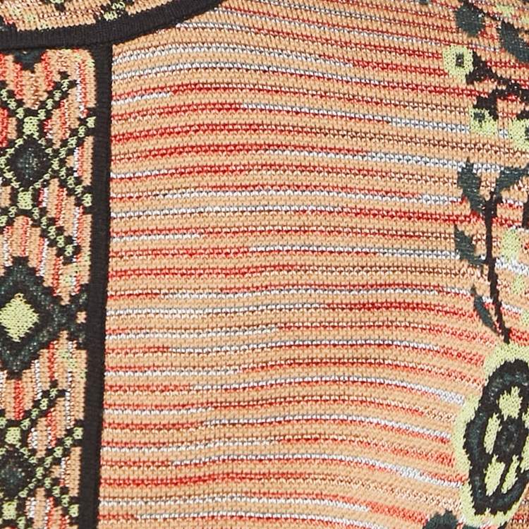 Pre Owned M Missoni Beige/Green Floral Pattern Knit Cardigan S