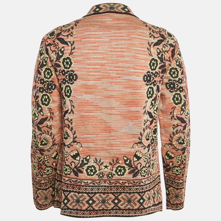 Pre Owned M Missoni Beige/Green Floral Pattern Knit Cardigan S