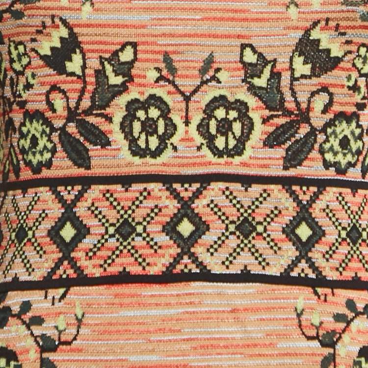 Pre Owned M Missoni Beige/Green Floral Pattern Knit Long Sleeve Midi Dress M