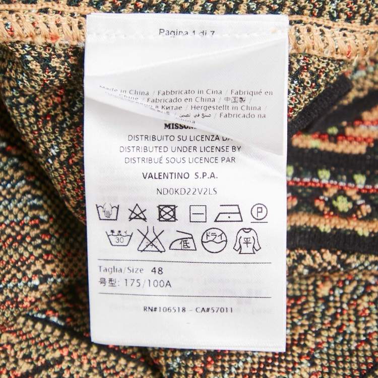Pre Owned M Missoni Beige/Green Floral Pattern Knit Long Sleeve Midi Dress L