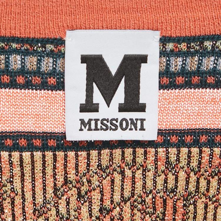 Pre Owned M Missoni Orange Floral Pattern Knit Cardigan M