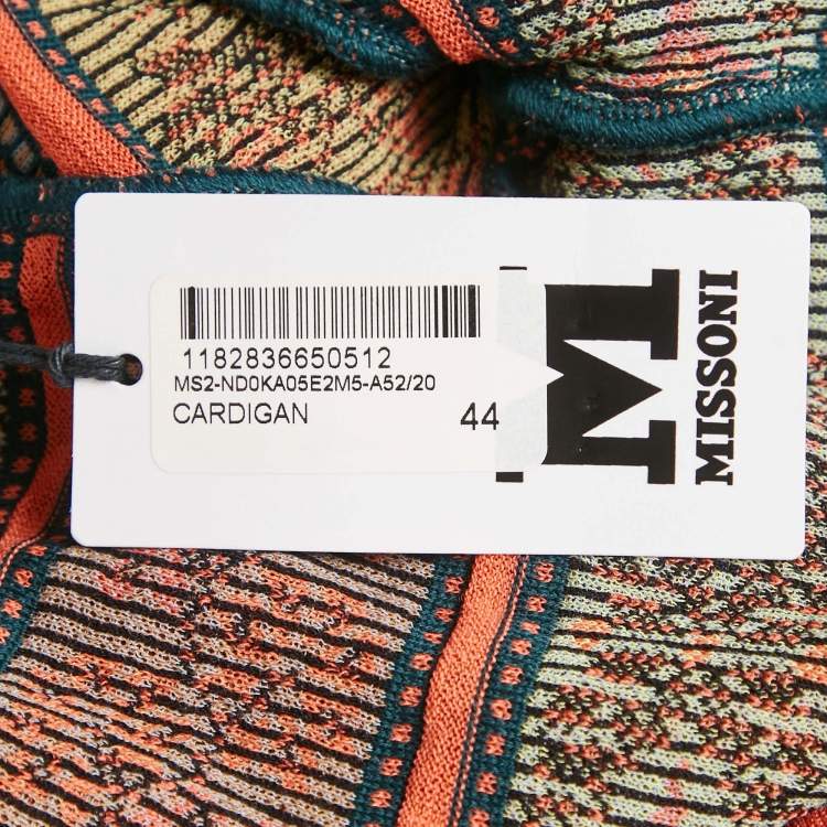 Pre Owned M Missoni Orange Floral Pattern Knit Cardigan M
