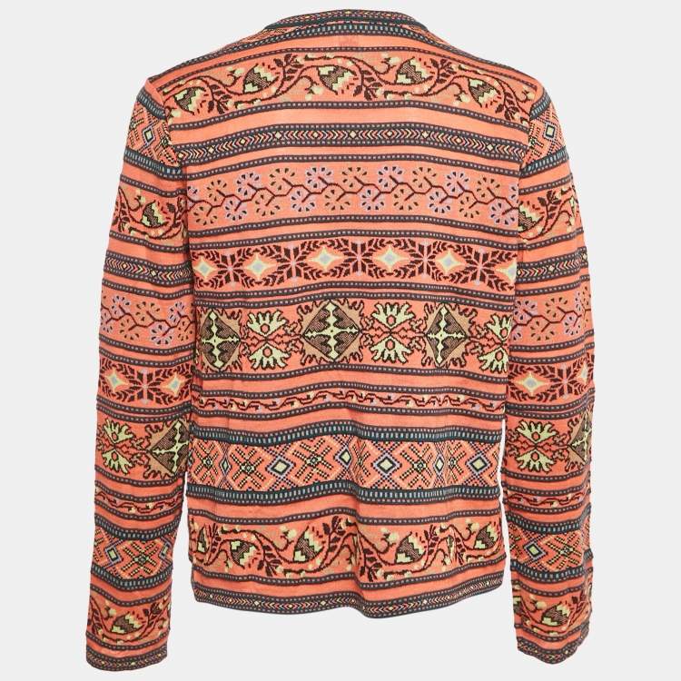 Pre Owned M Missoni Orange Floral Pattern Knit Cardigan M