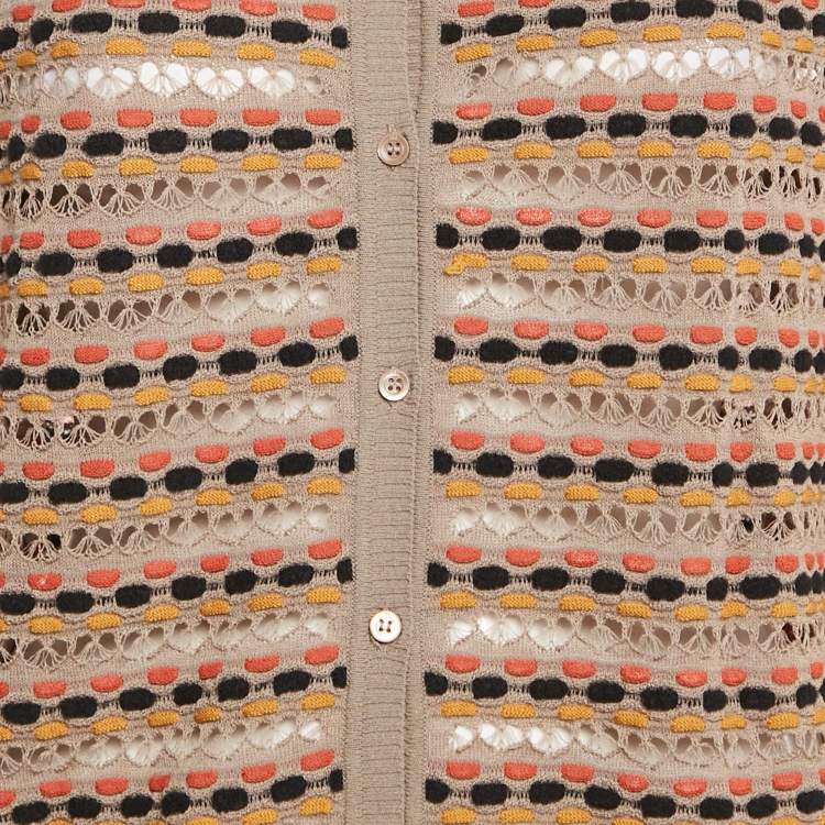 Pre Owned M Missoni Brown Pointelle Knit Button Front Cardigan L