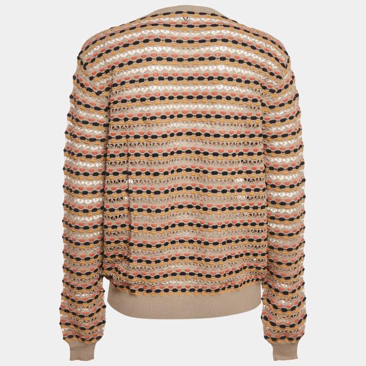 Pre Owned M Missoni Brown Pointelle Knit Button Front Cardigan L