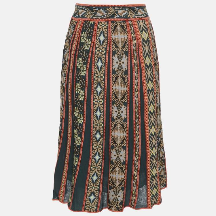 Pre Owned M Missoni Green Floral Striped Knit Midi Skirt S