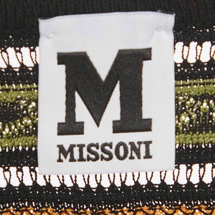 Pre Owned M Missoni Green/Black Patterned Knit Long Sleeve Top L