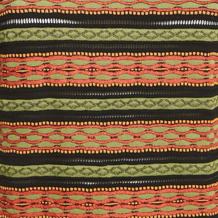 Pre Owned M Missoni Green/Black Patterned Knit Long Sleeve Top L