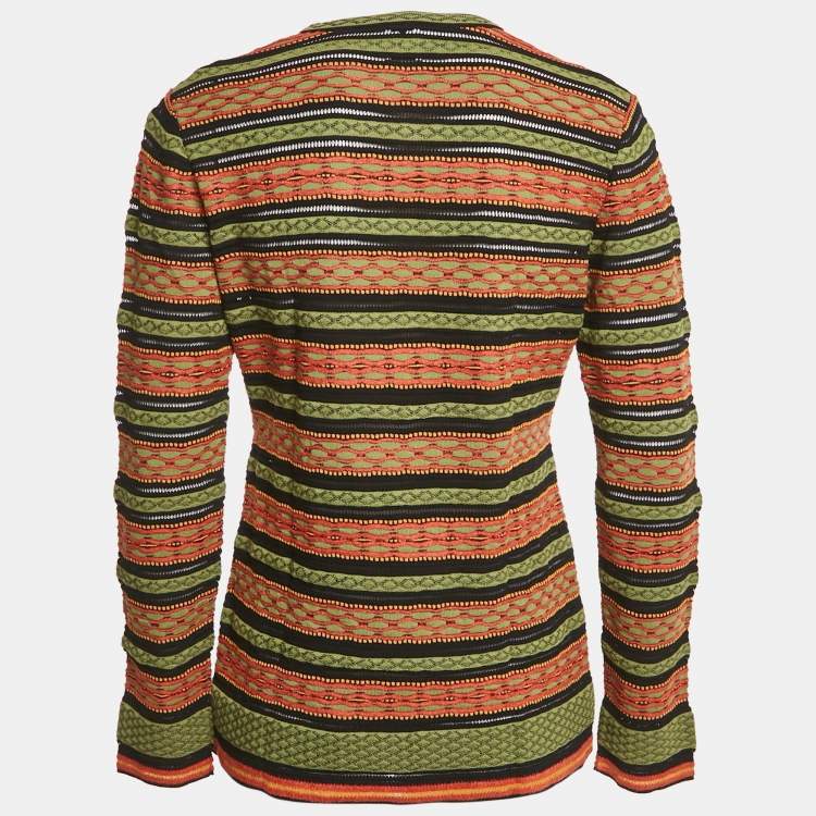 Pre Owned M Missoni Green/Black Patterned Knit Long Sleeve Top L