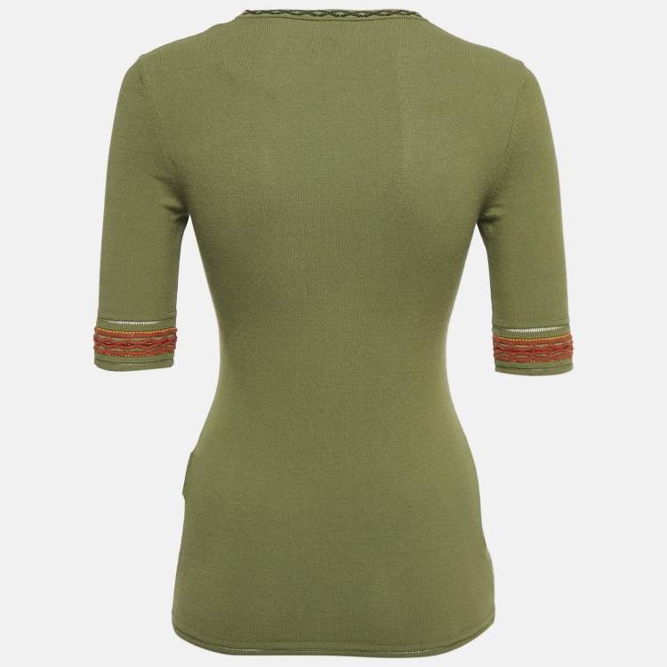 Pre Owned M Missoni Green Stretch Knit Crewneck Top S