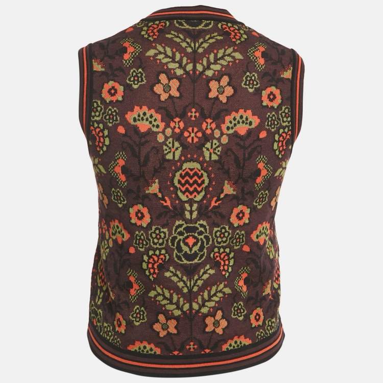Pre Owned M Missoni Burgundy Floral Pattern Knit Sleeveless Top S