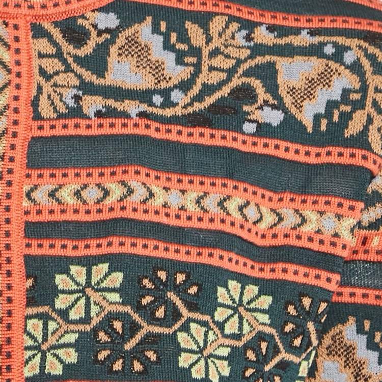 Pre Owned M Missoni Teal Green/Orange Floral Pattern Knit Cardigan M