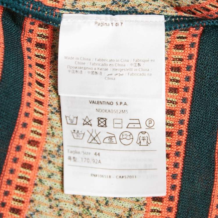 Pre Owned M Missoni Teal Green/Orange Floral Pattern Knit Cardigan M