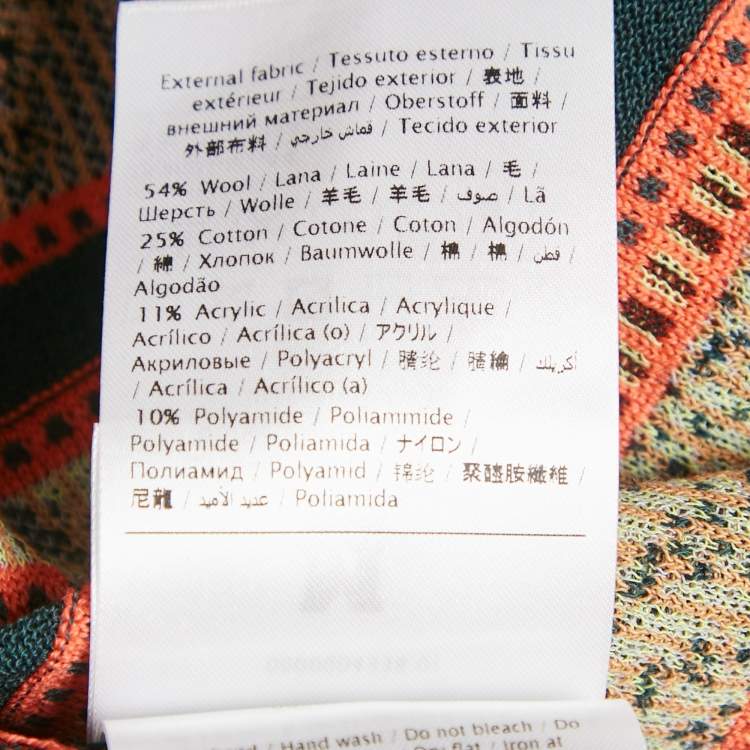 Pre Owned M Missoni Teal Green/Orange Floral Pattern Knit Cardigan M