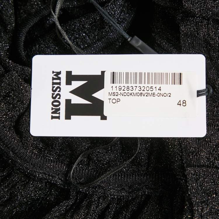 Pre Owned M Missoni Black Lurex Knit Gathered Sleeveless Top L