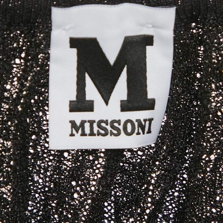 Pre Owned M Missoni Black Lurex Knit Gathered Sleeveless Top L