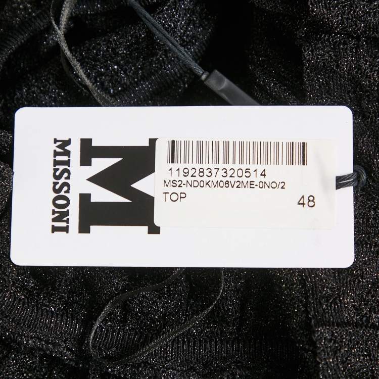Pre Owned M Missoni Black Lurex Knit Gathered Sleeveless Top L