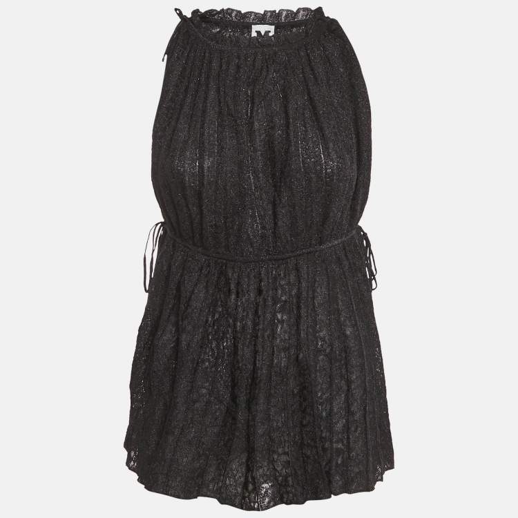 Pre Owned M Missoni Black Lurex Knit Gathered Sleeveless Top L