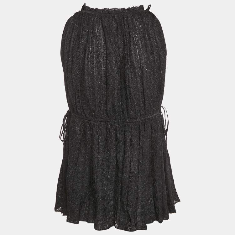 Pre Owned M Missoni Black Lurex Knit Gathered Sleeveless Top L