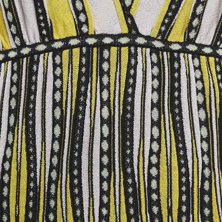 Pre Owned M Missoni Yellow Alga and Bubble Pattern Knit Sleeveless Midi Dress L
