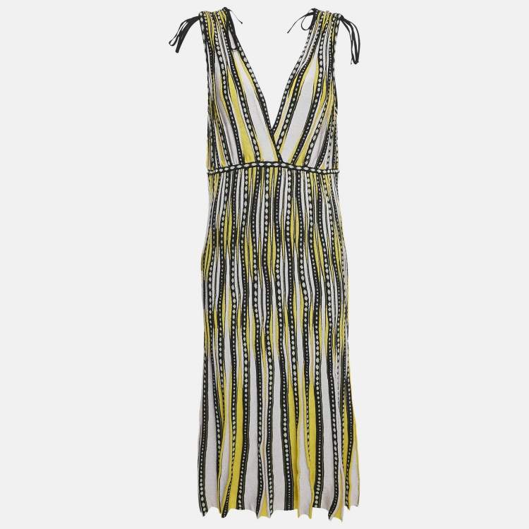 Pre Owned M Missoni Yellow Alga and Bubble Pattern Knit Sleeveless Midi Dress L