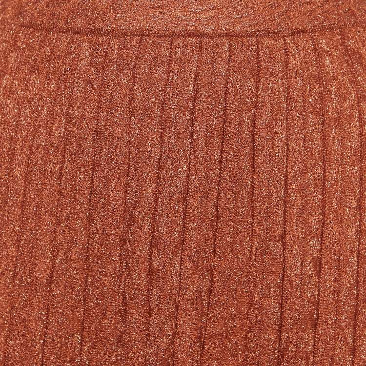 Pre Owned M Missoni Orange Lurex Knit Pleated Maxi Skirt M