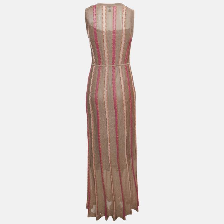 Pre Owned M Missoni Brown Striped Lurex Knit Maxi Dress M