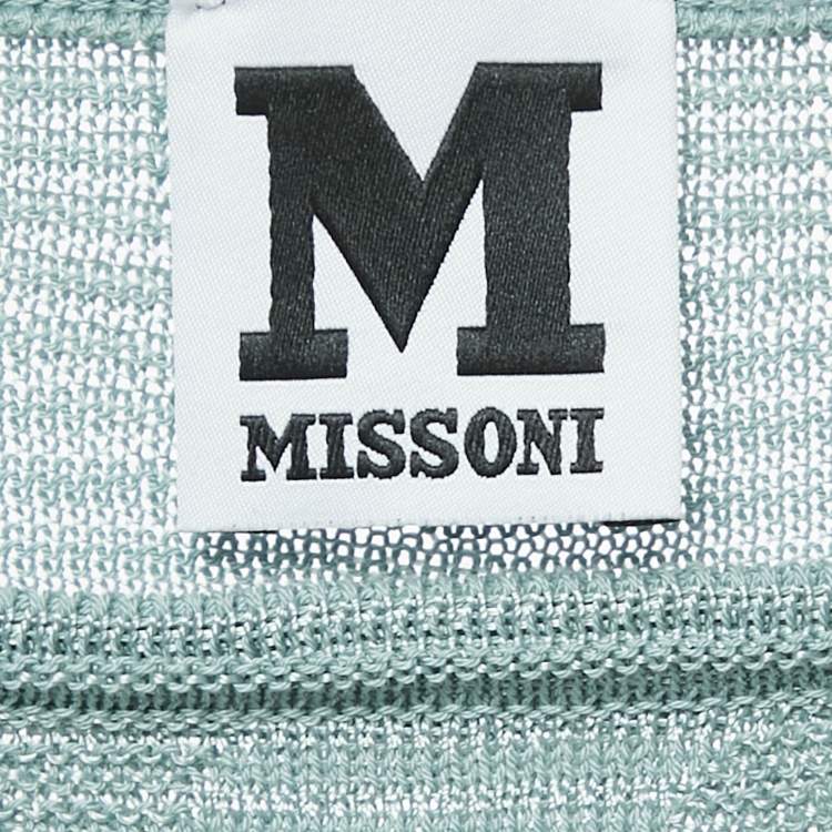 Pre Owned M Missoni Green Patterned Knit Short Sleeve Top L