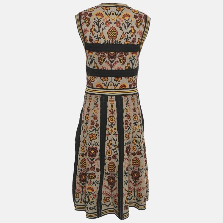 Pre Owned M Missoni Brown Floral Pattern Knit Flared Midi Dress L 