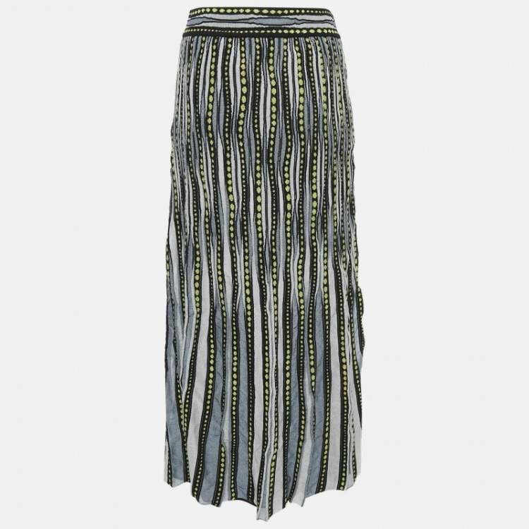 Pre Owned M Missoni Blue/Black Patterned Lurex Knit Maxi Skirt S