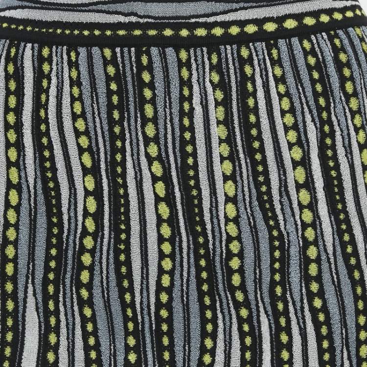 Pre Owned M Missoni Blue/Black Patterned Lurex Knit Maxi Skirt S
