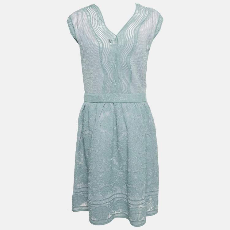 Pre Owned M Missoni Blue Lurex Sea Shell Knit Flared Short Dress M