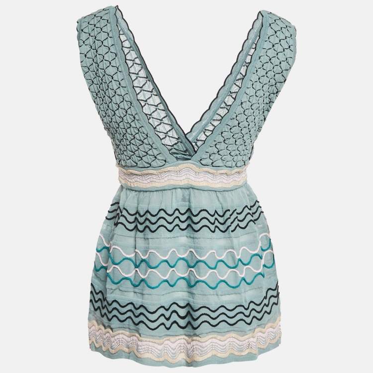 Pre Owned M Missoni Blue Patterned Knit Sleeveless Top M