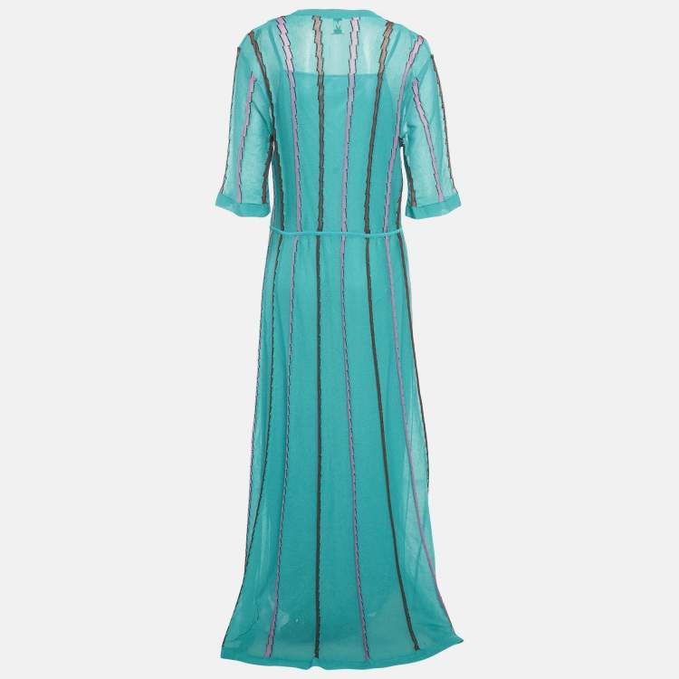 Pre Owned M Missoni Green Patterned Knit Maxi Dress L