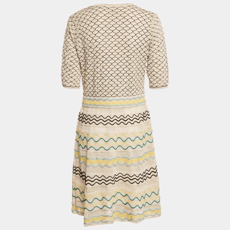 Pre Owned M Missoni Cream Patterned Knit Mini Dress L