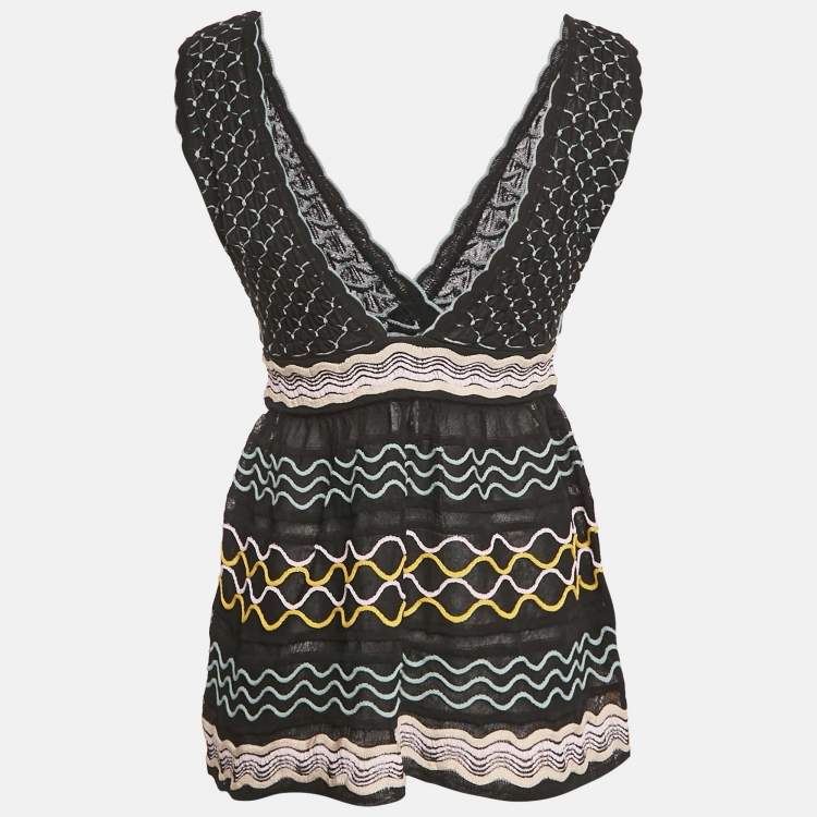 Pre Owned M Missoni Black Patterned Knit Sleeveless Sweater Top M