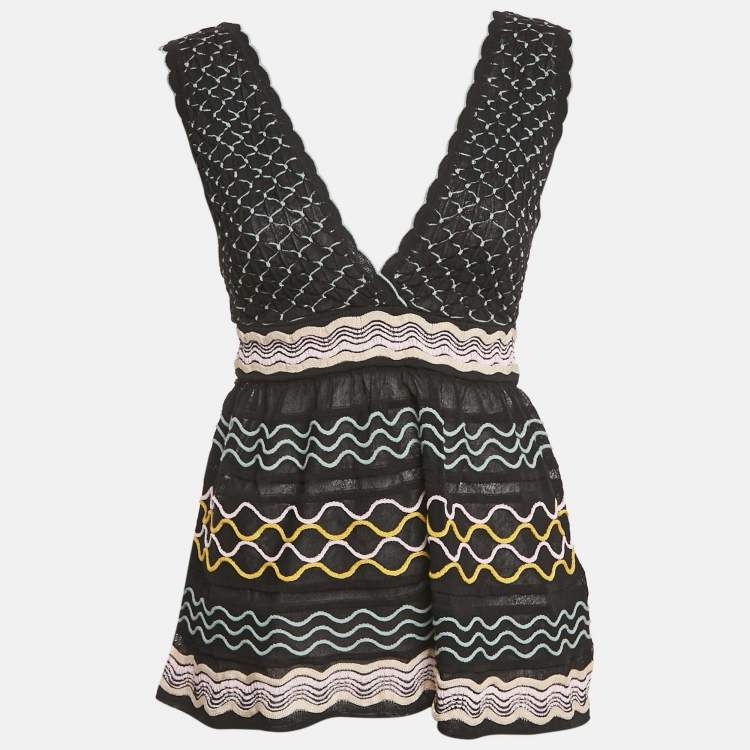 Pre Owned M Missoni Black Patterned Knit Sleeveless Sweater Top M