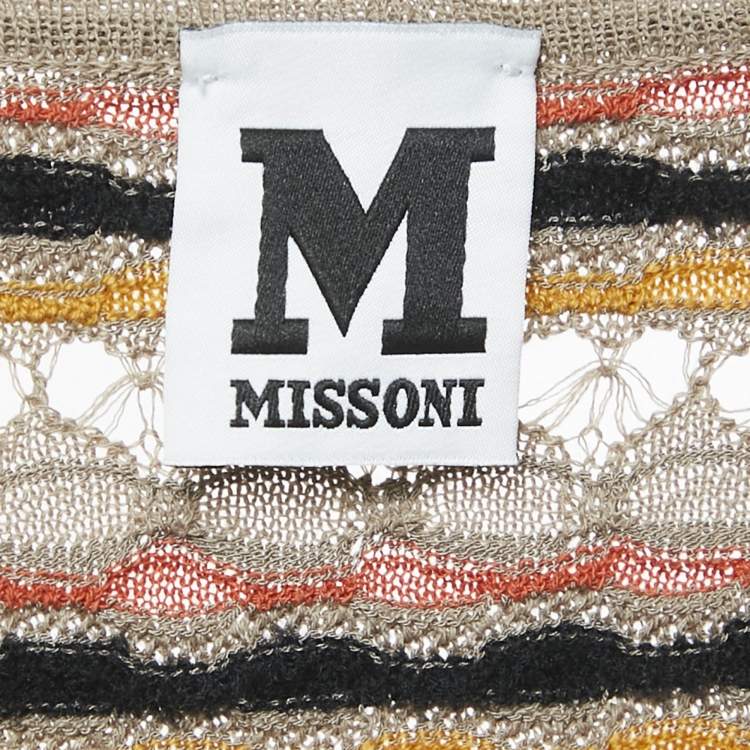 Pre Owned M Missoni Beige Patterned Knit Short Sleeve Maxi Dress S