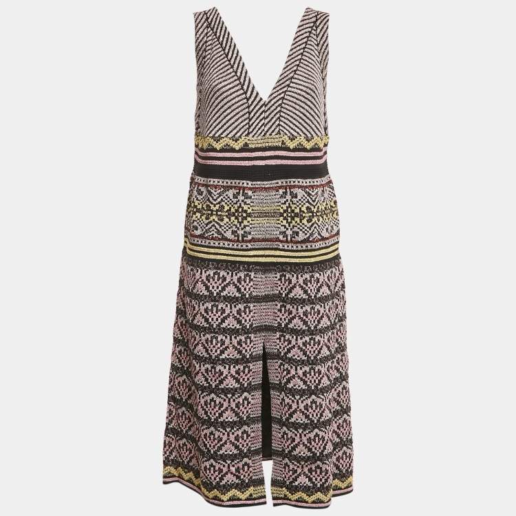 Pre Owned M Missoni Metallic Lurex Patterned Knit V-Neck Sleeveless Dress L