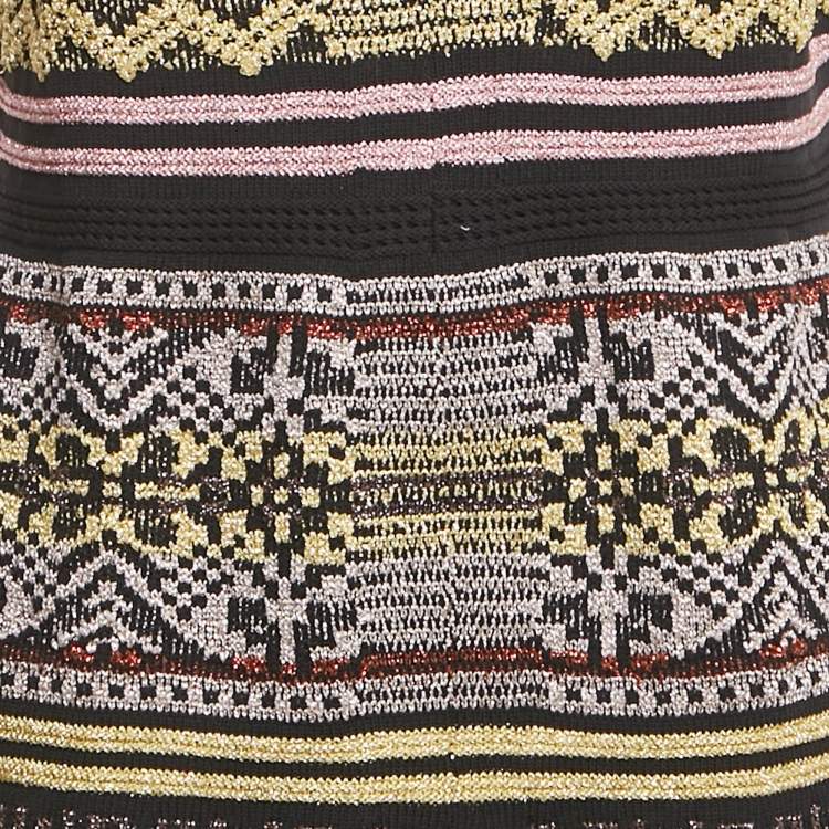 Pre Owned M Missoni Metallic Lurex Patterned Knit V-Neck Sleeveless Dress L