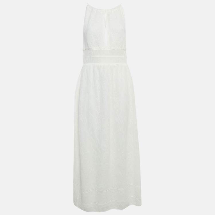 Pre Owned M Missoni White Patterned Knit Sleeveless Long Dress L