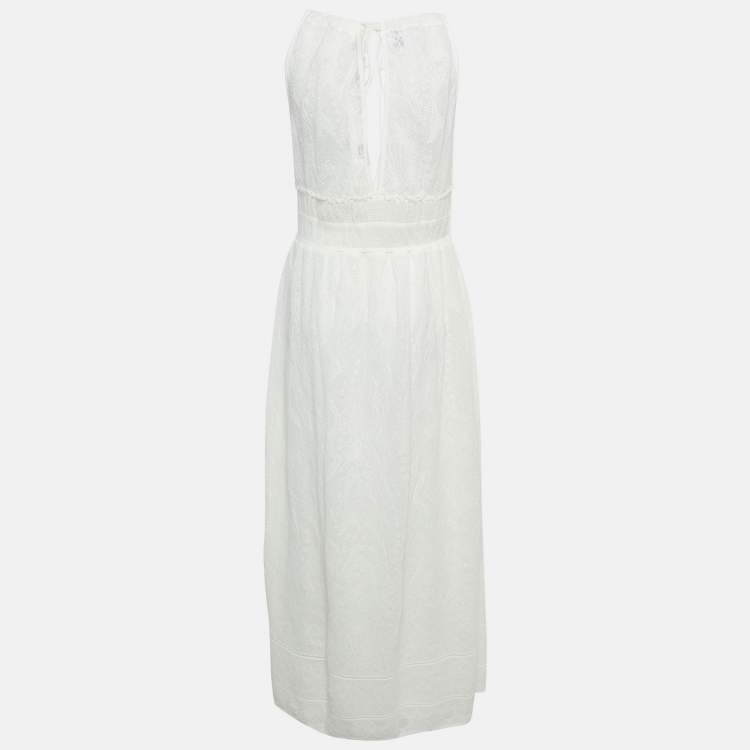 Pre Owned M Missoni White Patterned Knit Sleeveless Long Dress L