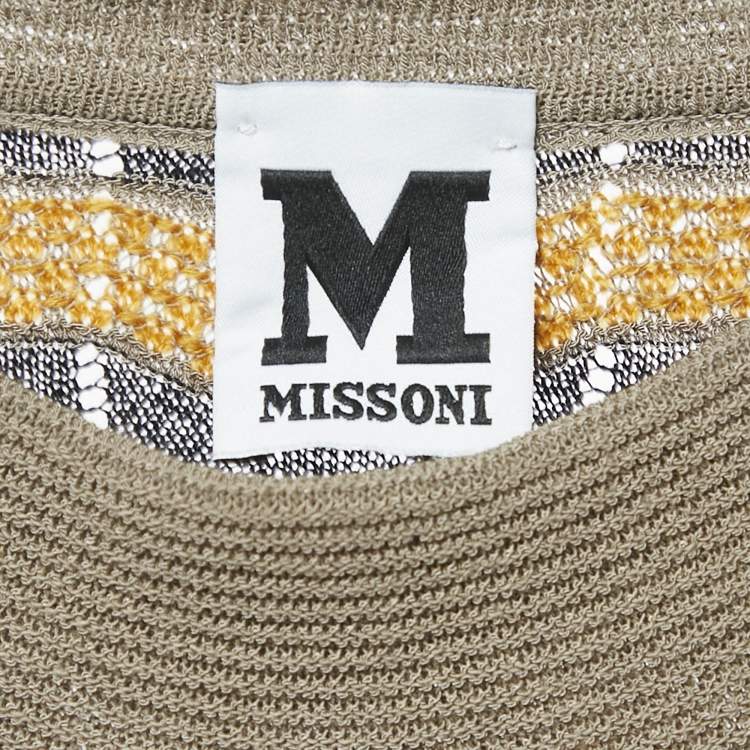 Pre Owned M Missoni Beige/Multicolor Patterned Knit Ruffled Midi Dress L 