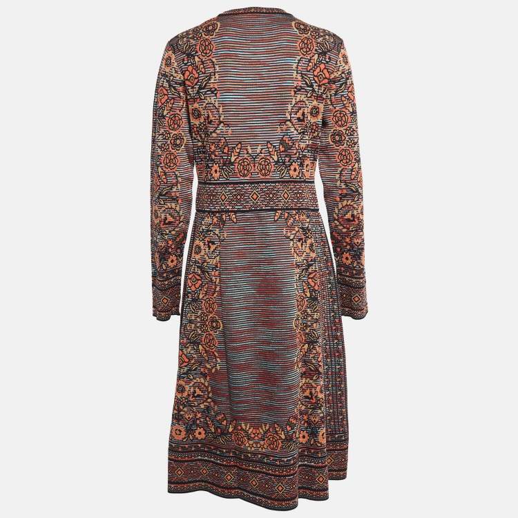 Pre Owned M Missoni Patterned Knit Long Sleeve Midi Dress L