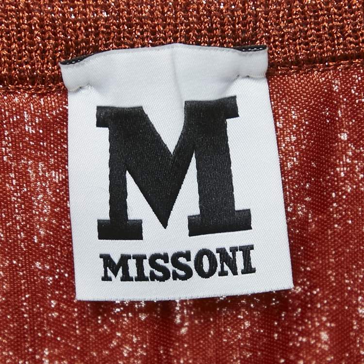 Pre Owned M Missoni Orange Patterned Knit Maxi Skirt L
