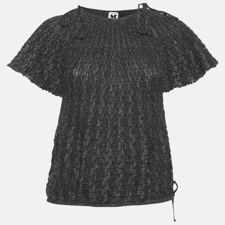 Pre Owned M Missoni Black/Metallic Patterned Lurex Knit Top M