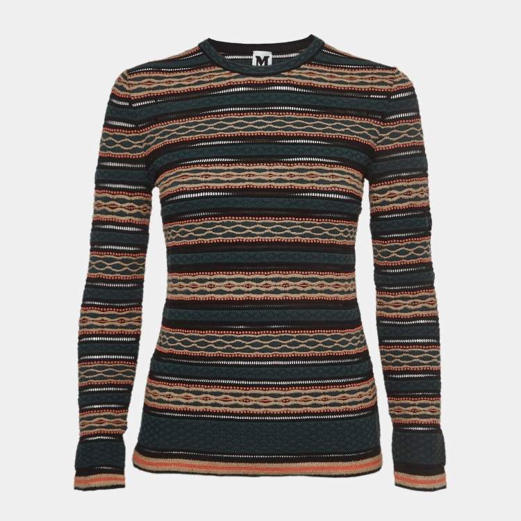 Pre Owned M Missoni Green Patterned Knit Long Sleeve Sweater Top L