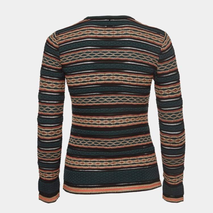 Pre Owned M Missoni Green Patterned Knit Long Sleeve Sweater Top L