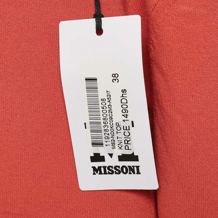 Pre Owned M Missoni Coral Pink Knit Long Sleeve Top S