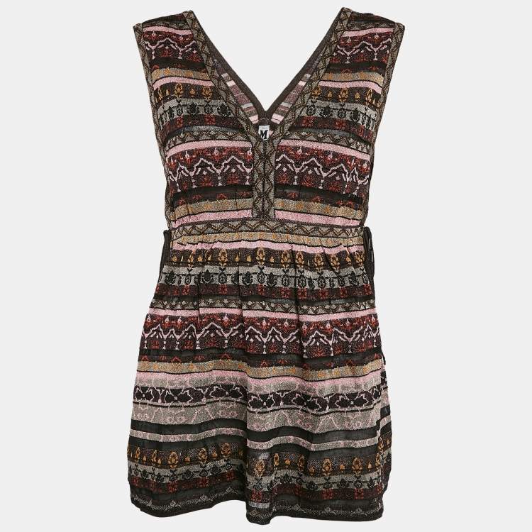 Pre Owned M Missoni Multicolor Patterned Lurex Knit V-Neck Top M
